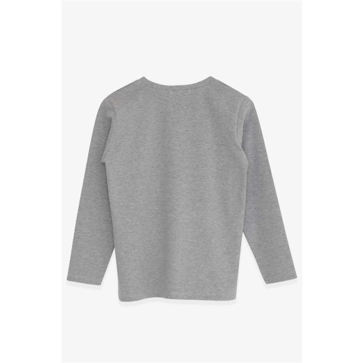 Boys Long Sleeve T-Shirt With Text Print Gray Melange (6-12 Years)