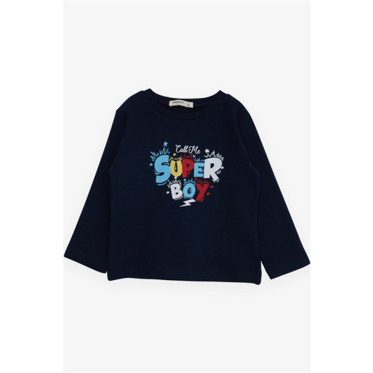 Boy's Long Sleeve T-Shirt With Text Printed Navy (1-4 Years)