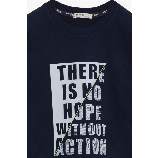 Boys Long Sleeve T-Shirt With Text Print Navy (6-10 Years)