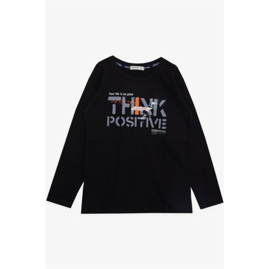 Boy's Long Sleeve T-Shirt Text Printed Black (Ages 6-12)