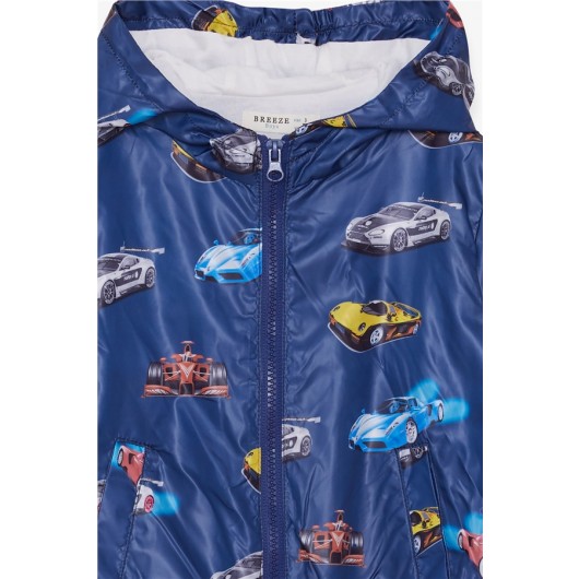 Boy's Raincoat Car Patterned Navy (1-4 Years)
