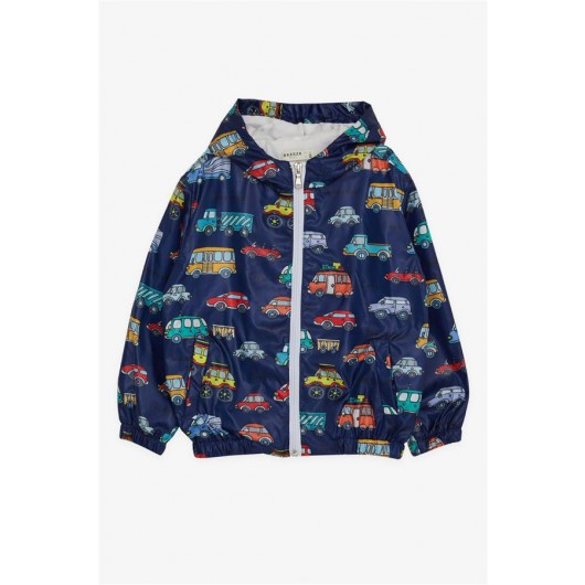 Navy Blue Printed Boy's Raincoat (1-5 Years)