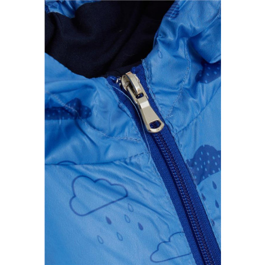 Boy's Raincoat Cloud Patterned Blue (Age 1-6)