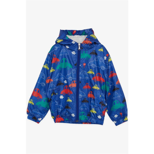 Boy's Raincoat Colorful Cars Patterned Saks Blue (Age 1-6)