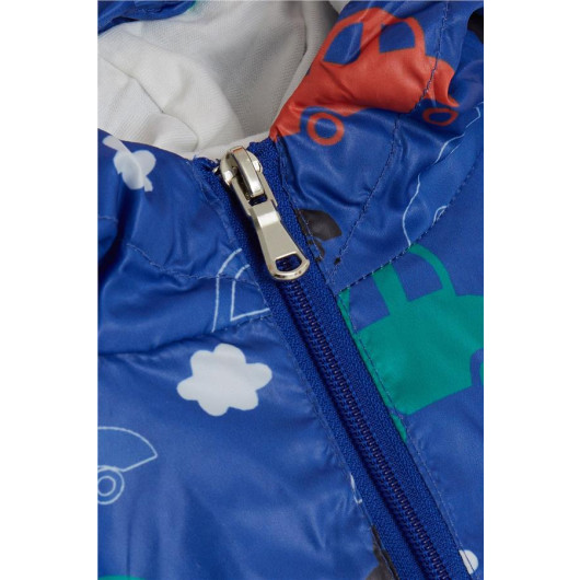 Boy's Raincoat Colorful Cars Patterned Saks Blue (Age 1-6)