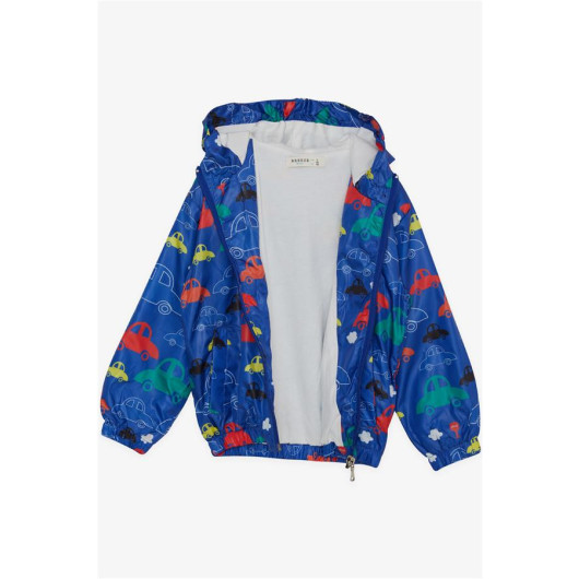 Boy's Raincoat Colorful Cars Patterned Saks Blue (Age 1-6)