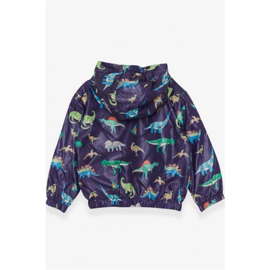 Boy's Raincoat Colored Dinosaur Patterned Navy (1-4 Years)