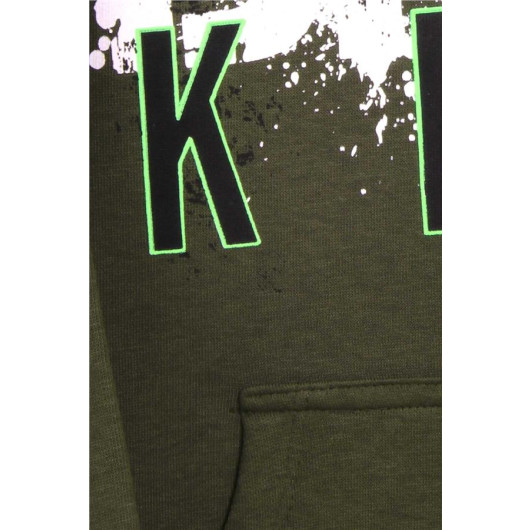Boys' Text Printed Sweatshirt Khaki Green (9-16 Years)