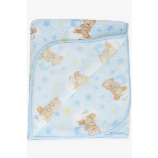 Golden Newborn Baby Blanket Emboss Embossed Teddy Bear Patterned Blue