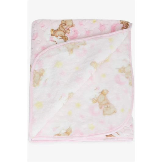 Golden Newborn Baby Blanket Emboss Embossed Teddy Bear Patterned Pink