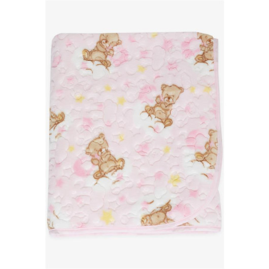 Golden Newborn Baby Blanket Emboss Embossed Teddy Bear Patterned Pink