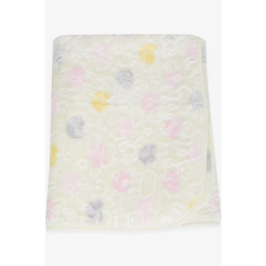 Golden Newborn Baby Blanket Emboss Embossed Colorful Teddy Bear Patterned Cream