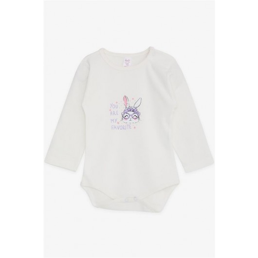 Baby Girl Snap Fastener Body Glasses Bunny Printed Ecru (9 Months-3 Years)