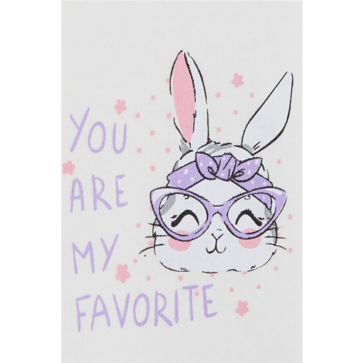Baby Girl Snap Fastener Body Glasses Bunny Printed Ecru (9 Months-3 Years)