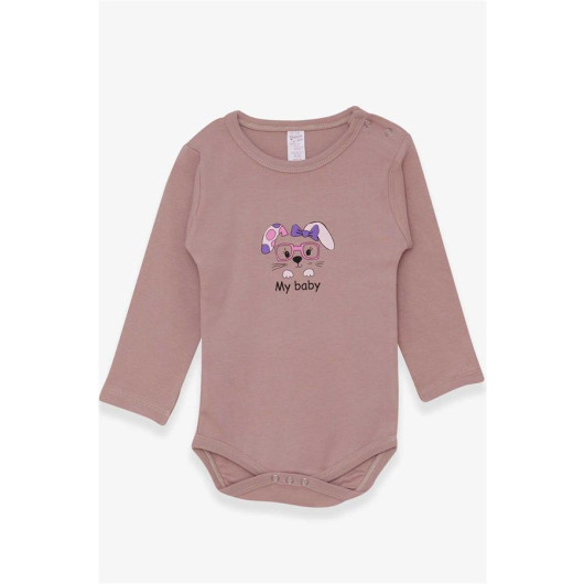 Baby Girl Snap Fastener Body Bunny Printed Rosehip (9 Months-3 Years)