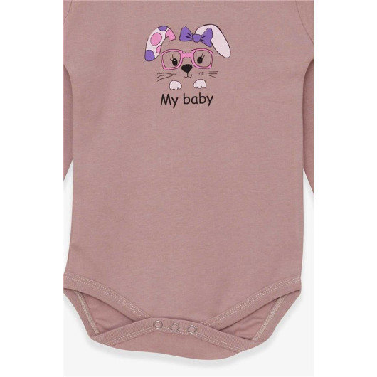 Baby Girl Snap Fastener Body Bunny Printed Rosehip (9 Months-3 Years)