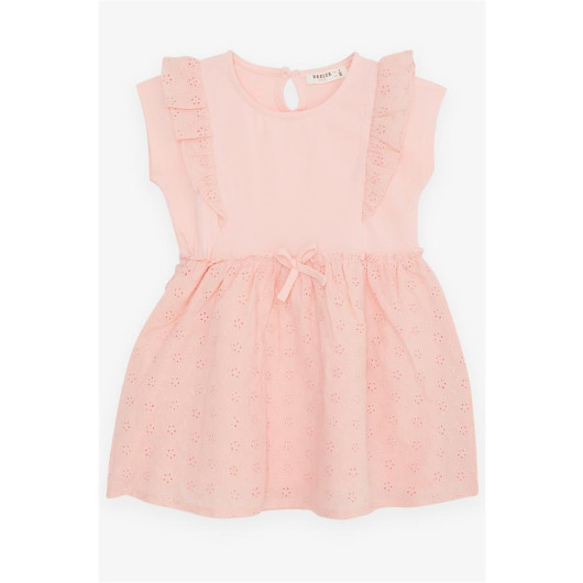 Baby Girl Dress With Bow Embroidery Guipure Salmon (9 Months-3 Years)