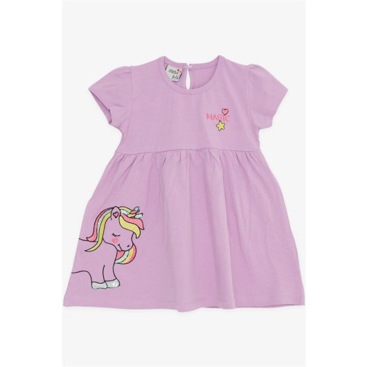 Baby Girl Dress Unicorn Printed Purple (9 Months-3 Years)