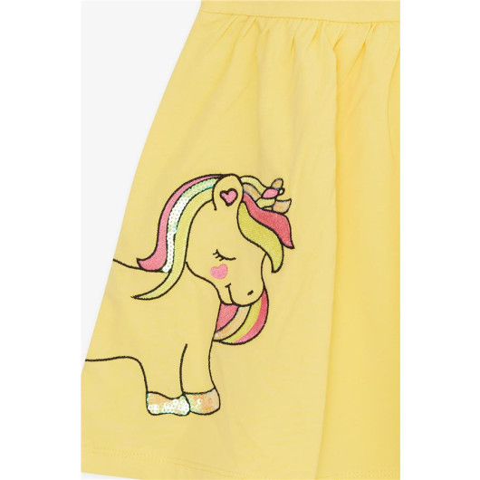 Baby Girl Dress Unicorn Printed Yellow (9 Months-3 Years)