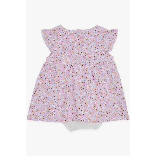 فستان للبنات حديثات الولادة بازرار كبس مزين بفيونكة مزخرفة بنقشة زهور لون ليلكي (9 شهور - 3 سنوات)