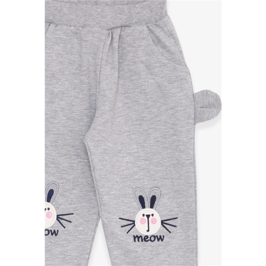 Baby Girl Sweatpants Bunny Embroidered Light Gray Melange (1-4 Years)