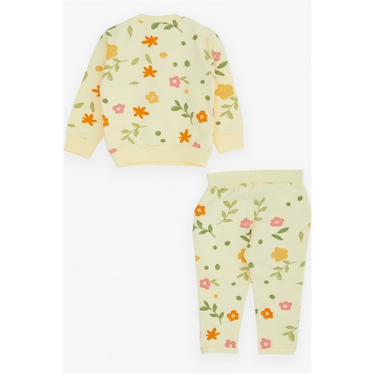 Baby Girl Tracksuit Set Floral Pattern Cream (6 Months-2 Years)