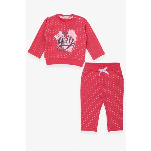 Baby Girl Tracksuit Set Polka Dot Silvery Printed Coral (6 Months-2 Years)