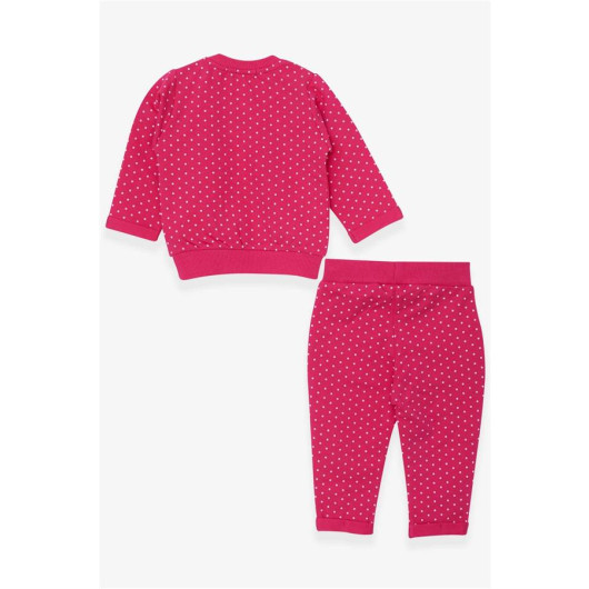 Baby Girl Tracksuit Set Polka Dot Silvery Printed Pink (6 Months-1 Years)