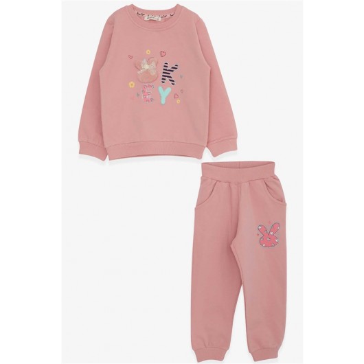 Baby Girl Tracksuit Set Glittery Accessory Rosehip (9 Months-3 Years)