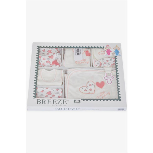 Baby Girl Hospital Release Pack Of 10 Heart Embroidered Ecru (0-3 Months)