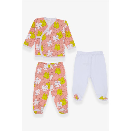 Baby Girl Hospital Exit 3 Pcs Animal Patterned Rosehip (0-4 Months)