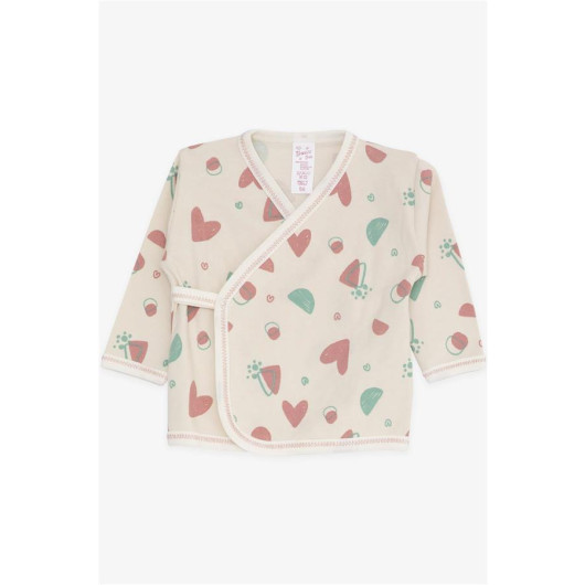 Baby Girl Hospital Exit Triple Heart Patterned Cream (0-4 Months)