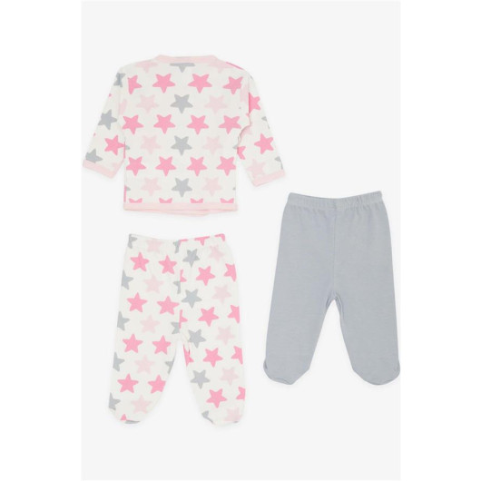 Baby Girl Hospital Exit Triple Colored Star Patterned Ecru (0-4 Months)