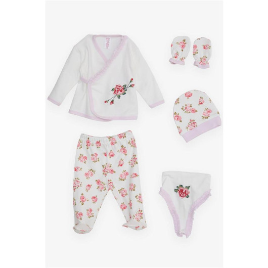 Baby Girl Hospital Release Set Of 5 Cross Stitch Embroidered Ecru (0-3 Months)