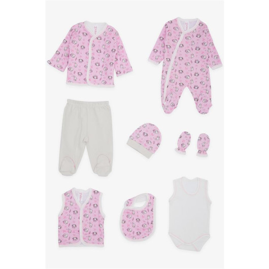 Baby Girl Hospital Release Pack Of 8 Nature Themed Bunny Patterned Pink (0-3 Months)
