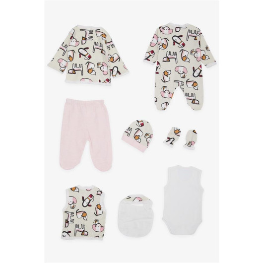 Baby Girl Hospital Release Pack Of 8 Thoughtful Puppy Pattern Cream (0-3 Months)