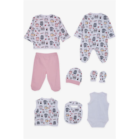 Baby Girl Hospital Release Set Of 8 Cute Kittens Patterned White (0-3 Months)