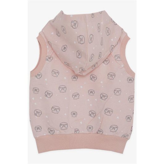Baby Girl Hooded Vest With Glasses Cute Squirrel Patterned Salmon (6 Months-2 Years)