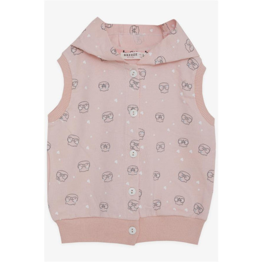 Baby Girl Hooded Vest With Glasses Cute Squirrel Patterned Salmon (6 Months-2 Years)