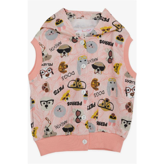 Baby Girl Hooded Vest Animalistic Patterned Salmon (6 Months-2 Years)