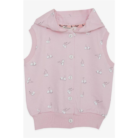 Baby Girl Hooded Vest Cherry Pattern Pink (6 Months-2 Years)