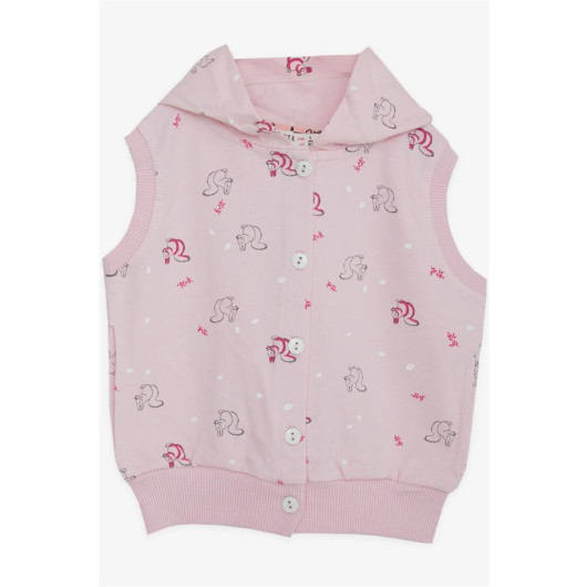 Baby Girl Hooded Vest Cute Squirrel Patterned Pink (6 Months-2 Years)