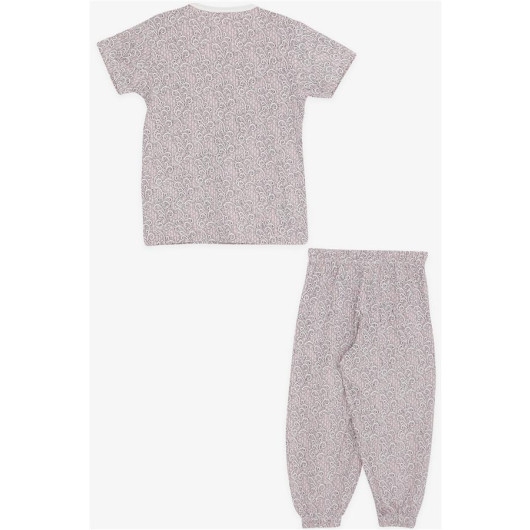 Baby Girl Short Sleeve Pajamas Set Branch Patterned Powder (9 Months-3 Years)