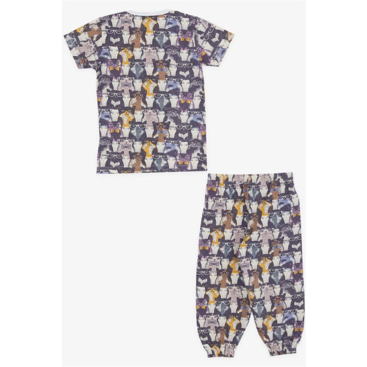 Baby Girl Short Sleeve Pajamas Set With Glasses Kitten Pattern Mixed Color (9 Months-3 Years)