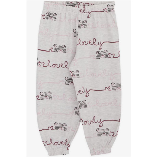 Baby Girl Short Sleeve Pajamas Set Cute Teddy Bear Pattern Beige Melange (9 Months-3 Years)