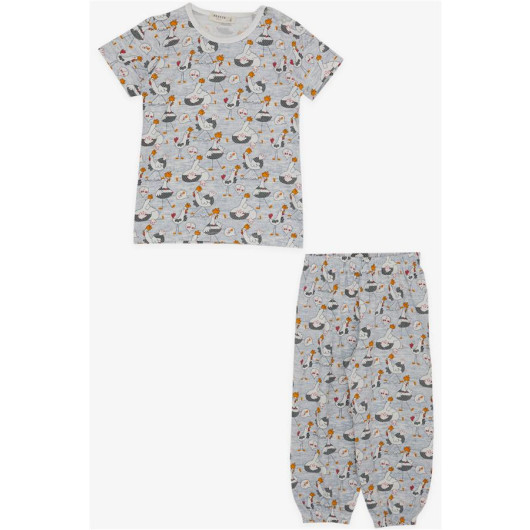 Baby Girl Short Sleeve Pajamas Set Cute Rooster Patterned Ice Blue (9 Months-3 Years)