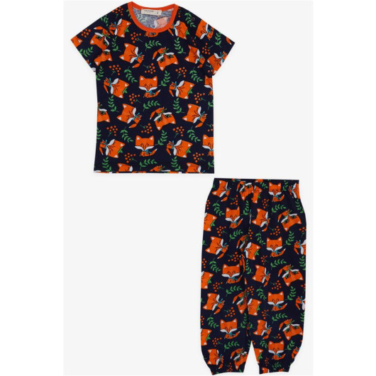 Baby Girl Short Sleeve Pajama Set Fox Patterned Navy Blue (9 Months-3 Years)