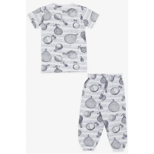 Baby Girl Short Sleeve Pajama Set Flying Balloon Pattern Ecru (9 Months-3 Years)