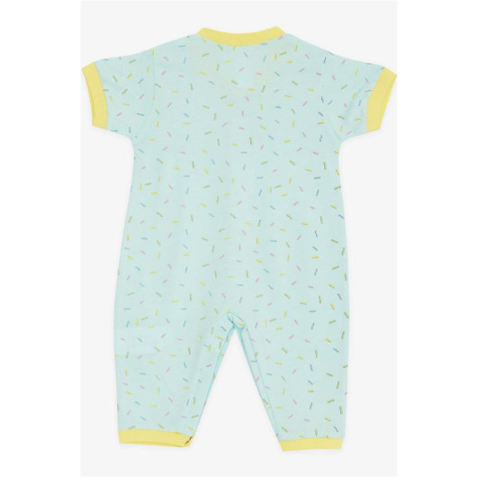 Baby Girl Short Sleeve Jumpsuit Colorful Patterned Water Green (0-3-6 Months)