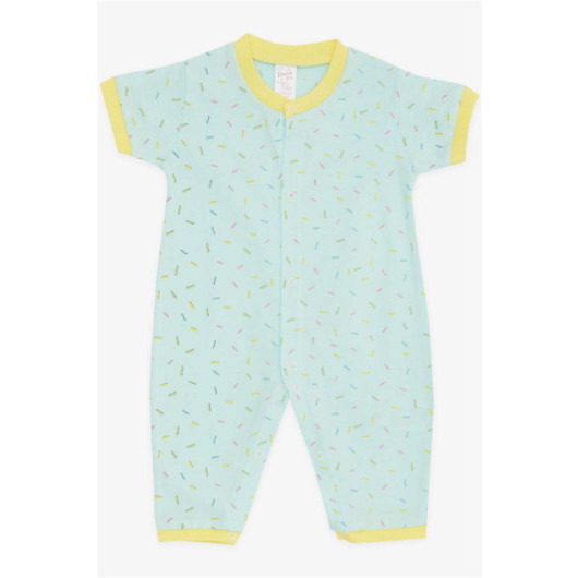Baby Girl Short Sleeve Jumpsuit Colorful Patterned Water Green (0-3-6 Months)